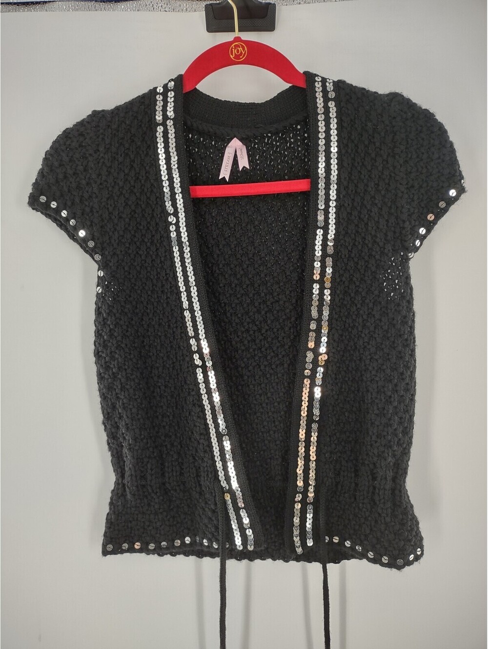 Stream Women's Sweater Black Chunky Knit Sequin S 027